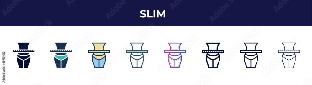 slim icon in 8 styles. line, filled, glyph, thin outline, colorful, stroke and gradient styles, slim vector sign. symbol, logo illustration. different style icons set. slim icon in 8 styles. line, filled, glyph, thin outline, colorful, stroke and gradient styles, slim vector sign. symbol, logo illustration. different style icons set.