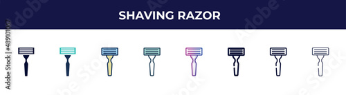 shaving razor icon in 8 styles. line, filled, glyph, thin outline, colorful, stroke and gradient styles, shaving razor vector sign. symbol, logo illustration. different style icons set.
