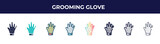 grooming glove icon in 8 styles. line, filled, glyph, thin outline, colorful, stroke and gradient styles, grooming glove vector sign. symbol, logo illustration. different style icons set.