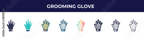 grooming glove icon in 8 styles. line, filled, glyph, thin outline, colorful, stroke and gradient styles, grooming glove vector sign. symbol, logo illustration. different style icons set.