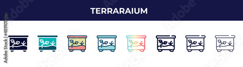 terraraium icon in 8 styles. line, filled, glyph, thin outline, colorful, stroke and gradient styles, terraraium vector sign. symbol, logo illustration. different style icons set.