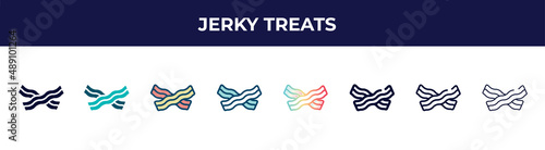 jerky treats icon in 8 styles. line, filled, glyph, thin outline, colorful, stroke and gradient styles, jerky treats vector sign. symbol, logo illustration. different style icons set.