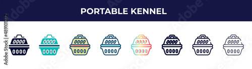 portable kennel icon in 8 styles. line, filled, glyph, thin outline, colorful, stroke and gradient styles, portable kennel vector sign. symbol, logo illustration. different style icons set.
