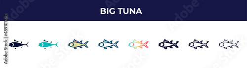 big tuna icon in 8 styles. line, filled, glyph, thin outline, colorful, stroke and gradient styles, big tuna vector sign. symbol, logo illustration. different style icons set.