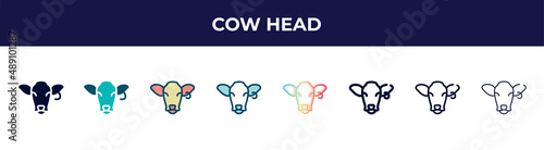 cow head icon in 8 styles. line, filled, glyph, thin outline, colorful, stroke and gradient styles, cow head vector sign. symbol, logo illustration. different style icons set.
