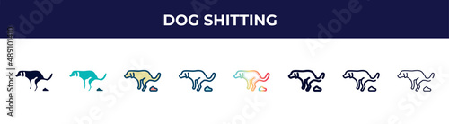 dog shitting icon in 8 styles. line  filled  glyph  thin outline  colorful  stroke and gradient styles  dog shitting vector sign. symbol  logo illustration. different style icons set.