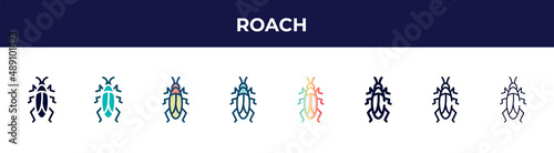 roach icon in 8 styles. line, filled, glyph, thin outline, colorful, stroke and gradient styles, roach vector sign. symbol, logo illustration. different style icons set.