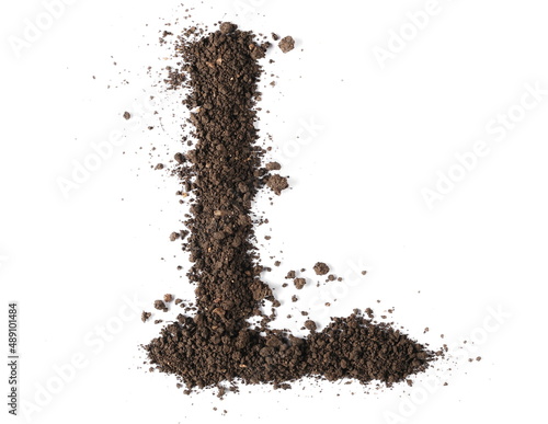 Dirt, alphabet letter L, soil isolated on white, clipping path photo