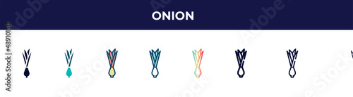 onion icon in 8 styles. line, filled, glyph, thin outline, colorful, stroke and gradient styles, onion vector sign. symbol, logo illustration. different style icons set.