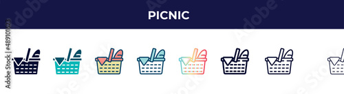 picnic icon in 8 styles. line, filled, glyph, thin outline, colorful, stroke and gradient styles, picnic vector sign. symbol, logo illustration. different style icons set.