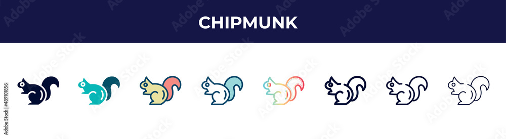 chipmunk icon in 8 styles. line, filled, glyph, thin outline, colorful, stroke and gradient styles, chipmunk vector sign. symbol, logo illustration. different style icons set. chipmunk icon in 8 styles. line, filled, glyph, thin outline, colorful, stroke and gradient styles, chipmunk vector sign. symbol, logo illustration. different style icons set.