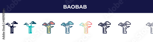 baobab icon in 8 styles. line, filled, glyph, thin outline, colorful, stroke and gradient styles, baobab vector sign. symbol, logo illustration. different style icons set.