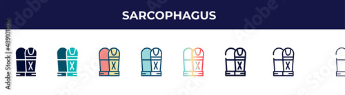 sarcophagus icon in 8 styles. line, filled, glyph, thin outline, colorful, stroke and gradient styles, sarcophagus vector sign. symbol, logo illustration. different style icons set.