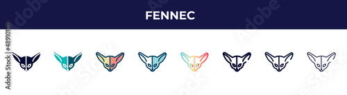 fennec icon in 8 styles. line, filled, glyph, thin outline, colorful, stroke and gradient styles, fennec vector sign. symbol, logo illustration. different style icons set.