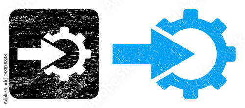 Vector cog integration hole icon. Grunge cog integration stamp, done with icon and rounded square. Rounded square stamp seal include cog integration hole inside. Vector cog integration grunge images.