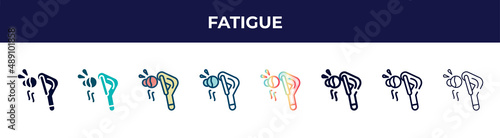 fatigue icon in 8 styles. line, filled, glyph, thin outline, colorful, stroke and gradient styles, fatigue vector sign. symbol, logo illustration. different style icons set.