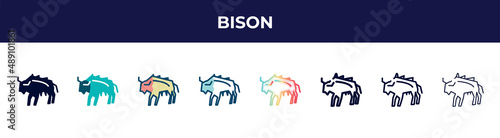 bison icon in 8 styles. line, filled, glyph, thin outline, colorful, stroke and gradient styles, bison vector sign. symbol, logo illustration. different style icons set.