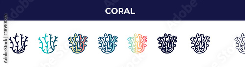 coral icon in 8 styles. line, filled, glyph, thin outline, colorful, stroke and gradient styles, coral vector sign. symbol, logo illustration. different style icons set.