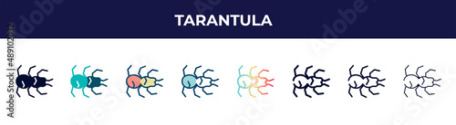 tarantula icon in 8 styles. line, filled, glyph, thin outline, colorful, stroke and gradient styles, tarantula vector sign. symbol, logo illustration. different style icons set.
