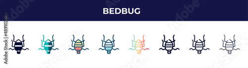 bedbug icon in 8 styles. line, filled, glyph, thin outline, colorful, stroke and gradient styles, bedbug vector sign. symbol, logo illustration. different style icons set.