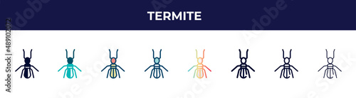 termite icon in 8 styles. line, filled, glyph, thin outline, colorful, stroke and gradient styles, termite vector sign. symbol, logo illustration. different style icons set.