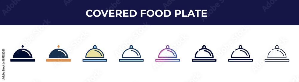 covered food plate icon in 8 styles. line, filled, glyph, thin outline, colorful, stroke and gradient styles, covered food plate vector sign. symbol, logo illustration. different style icons set. covered food plate icon in 8 styles. line, filled, glyph, thin outline, colorful, stroke and gradient styles, covered food plate vector sign. symbol, logo illustration. different style icons set.