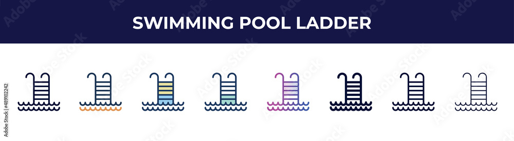 swimming pool ladder icon in 8 styles. line, filled, glyph, thin outline, colorful, stroke and gradient styles, swimming pool ladder vector sign. symbol, logo illustration. different style icons swimming pool ladder icon in 8 styles. line, filled, glyph, thin outline, colorful, stroke and gradient styles, swimming pool ladder vector sign. symbol, logo illustration. different style icons