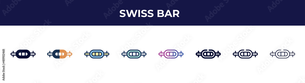 Fototapeta premium swiss bar icon in 8 styles. line, filled, glyph, thin outline, colorful, stroke and gradient styles, swiss bar vector sign. symbol, logo illustration. different style icons set.