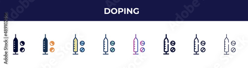 doping icon in 8 styles. line, filled, glyph, thin outline, colorful, stroke and gradient styles, doping vector sign. symbol, logo illustration. different style icons set.