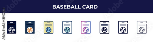baseball card icon in 8 styles. line, filled, glyph, thin outline, colorful, stroke and gradient styles, baseball card vector sign. symbol, logo illustration. different style icons set.