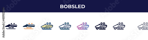 bobsled icon in 8 styles. line, filled, glyph, thin outline, colorful, stroke and gradient styles, bobsled vector sign. symbol, logo illustration. different style icons set.