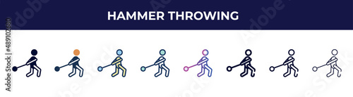 hammer throwing icon in 8 styles. line, filled, glyph, thin outline, colorful, stroke and gradient styles, hammer throwing vector sign. symbol, logo illustration. different style icons set.