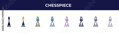 chesspiece icon in 8 styles. line, filled, glyph, thin outline, colorful, stroke and gradient styles, chesspiece vector sign. symbol, logo illustration. different style icons set.