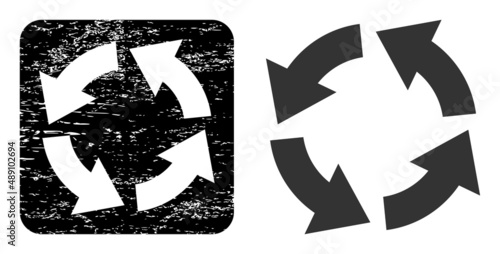 Vector circulation hole pictogram. Grunge circulation seal stamp, done with icon and rounded square. Rounded square stamp seal contain circulation carving inside. Vector circulation grunge images.