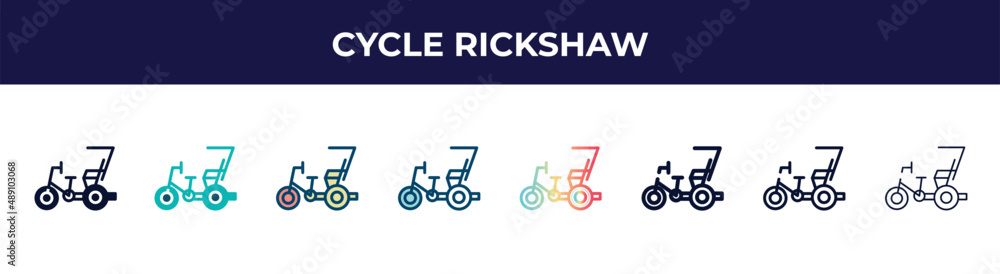 cycle rickshaw icon in 8 styles. line, filled, glyph, thin outline, colorful, stroke and gradient styles, cycle rickshaw vector sign. symbol, logo illustration. different style icons set. cycle rickshaw icon in 8 styles. line, filled, glyph, thin outline, colorful, stroke and gradient styles, cycle rickshaw vector sign. symbol, logo illustration. different style icons set.