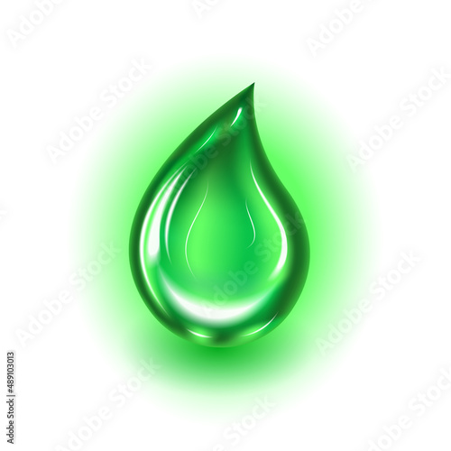 Green drop isolated on white background.