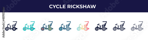cycle rickshaw icon in 8 styles. line, filled, glyph, thin outline, colorful, stroke and gradient styles, cycle rickshaw vector sign. symbol, logo illustration. different style icons set.