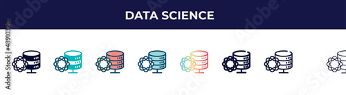 data science icon in 8 styles. line, filled, glyph, thin outline, colorful, stroke and gradient styles, data science vector sign. symbol, logo illustration. different style icons set.