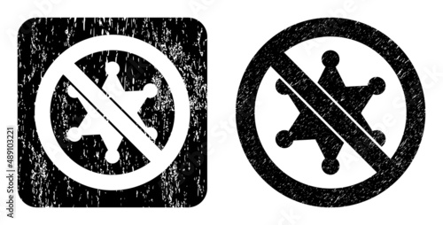 Vector stop sheriff star stencil icon. Grunge stop sheriff star seal stamp, done with icon and rounded square. Rounded square stamp seal include stop sheriff star cut out shape inside.