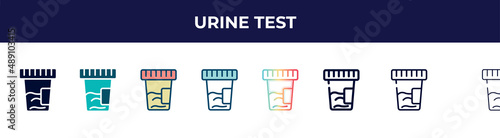 urine test icon in 8 styles. line, filled, glyph, thin outline, colorful, stroke and gradient styles, urine test vector sign. symbol, logo illustration. different style icons set.