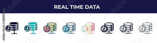 real time data icon in 8 styles. line, filled, glyph, thin outline, colorful, stroke and gradient styles, real time data vector sign. symbol, logo illustration. different style icons set.