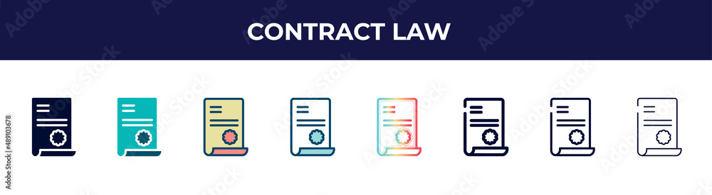 contract law icon in 8 styles. line, filled, glyph, thin outline, colorful, stroke and gradient styles, contract law vector sign. symbol, logo illustration. different style icons set. contract law icon in 8 styles. line, filled, glyph, thin outline, colorful, stroke and gradient styles, contract law vector sign. symbol, logo illustration. different style icons set.