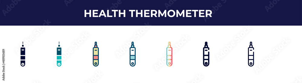 health thermometer icon in 8 styles. line, filled, glyph, thin outline, colorful, stroke and gradient styles, health thermometer vector sign. symbol, logo illustration. different style icons set. health thermometer icon in 8 styles. line, filled, glyph, thin outline, colorful, stroke and gradient styles, health thermometer vector sign. symbol, logo illustration. different style icons set.