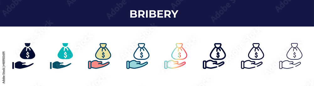 bribery icon in 8 styles. line, filled, glyph, thin outline, colorful, stroke and gradient styles, bribery vector sign. symbol, logo illustration. different style icons set. bribery icon in 8 styles. line, filled, glyph, thin outline, colorful, stroke and gradient styles, bribery vector sign. symbol, logo illustration. different style icons set.