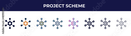 project scheme icon in 8 styles. line, filled, glyph, thin outline, colorful, stroke and gradient styles, project scheme vector sign. symbol, logo illustration. different style icons set.