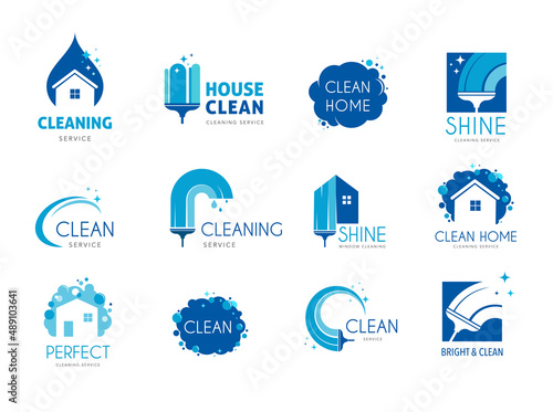 Cleaning services logo collection in blue colors