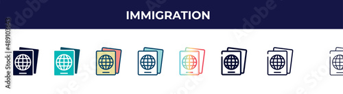 immigration icon in 8 styles. line, filled, glyph, thin outline, colorful, stroke and gradient styles, immigration vector sign. symbol, logo illustration. different style icons set.