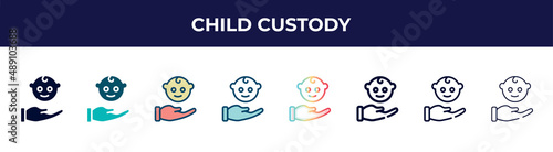child custody icon in 8 styles. line, filled, glyph, thin outline, colorful, stroke and gradient styles, child custody vector sign. symbol, logo illustration. different style icons set.