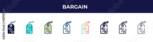 bargain icon in 8 styles. line, filled, glyph, thin outline, colorful, stroke and gradient styles, bargain vector sign. symbol, logo illustration. different style icons set.
