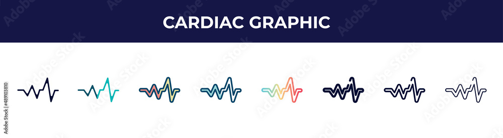 cardiac graphic icon in 8 styles. line, filled, glyph, thin outline, colorful, stroke and gradient styles, cardiac graphic vector sign. symbol, logo illustration. different style icons set.